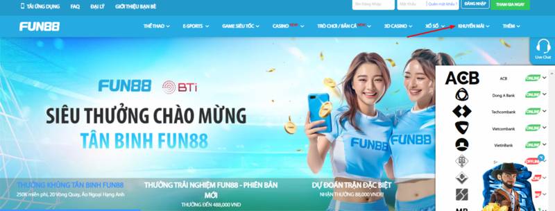 Người chơi click vào mục khuyến mãi trên trang chủ